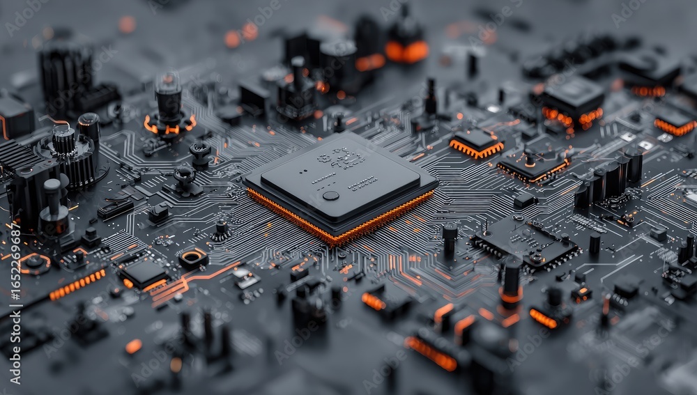 Poster detailed circuit board with central processor