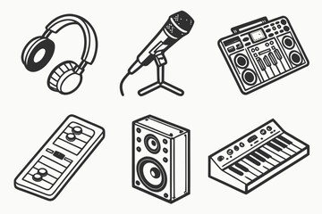 Collection of Vintage Music Equipment Icons.