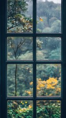 Fototapeta premium Rainy day view through a paneled window