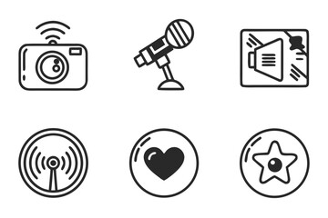 Communication and social media line art icon set.