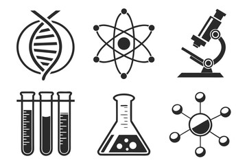 Scientific research and laboratory equipment icons set.
