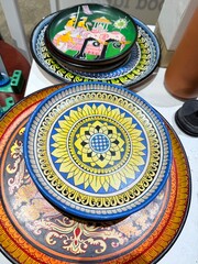 ceramic plates on the table, marks, ornaments Sri Lanka