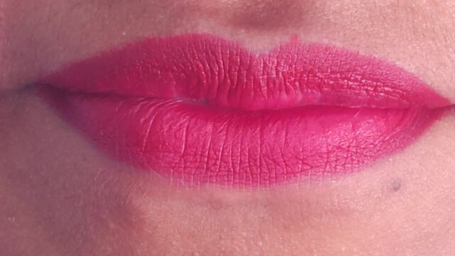 Close up Macro of Indian teenage girl lips doing various types of expressions.