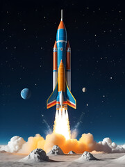 Obraz premium A whimsical 3D model of a rocket launching into space