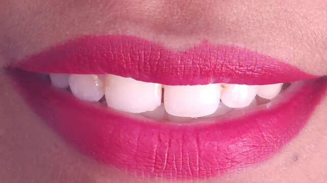 Close up Macro of Indian teenage girl lips doing various types of expressions.