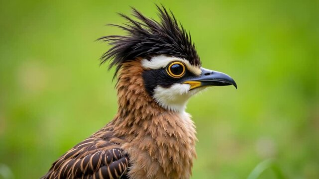 Stunning close-up of a Greater Roadrunner with raised crest and bold eye stripe, perfect for wildlife documentaries and nature projects.