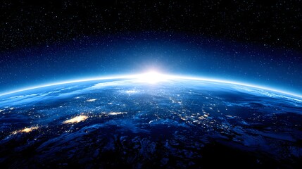 Earth seen from space with a sunrise.