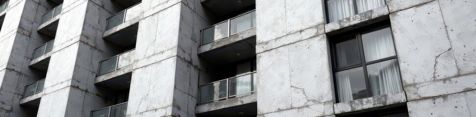 Black and white brutalist building facade detail, minimalist, white, stark