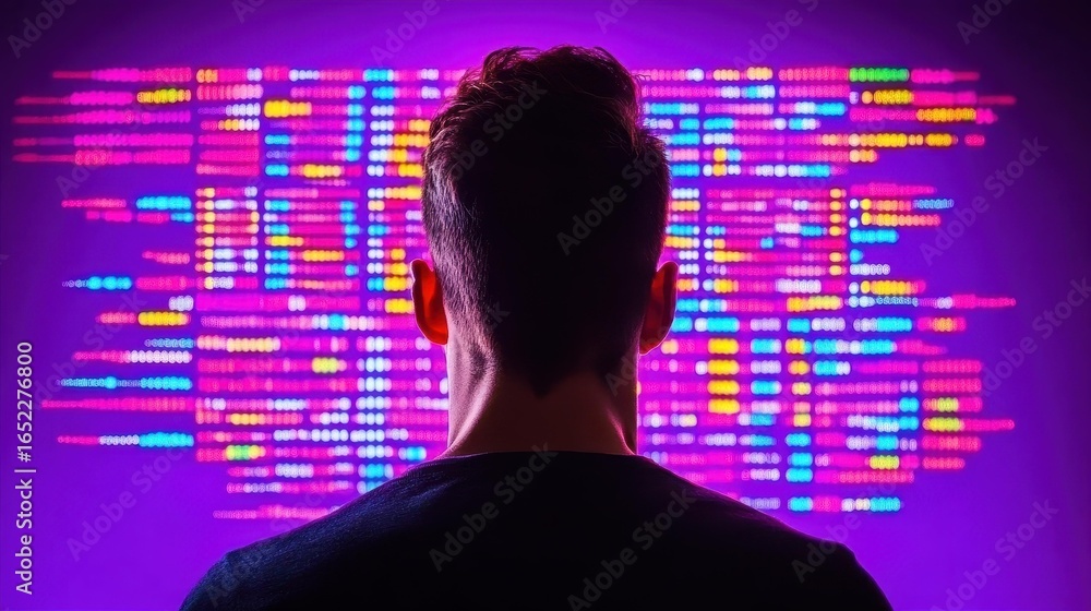 Poster a focused individual monitors a computer screen in a bustling network operation center, ensuring smo