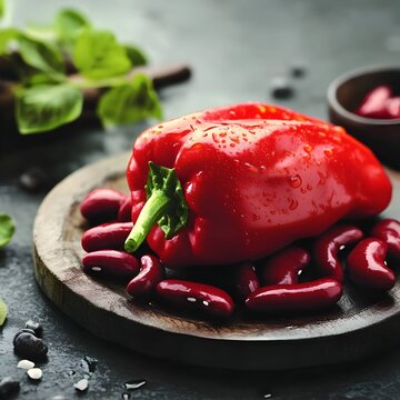 Fresh red pepper with beans
