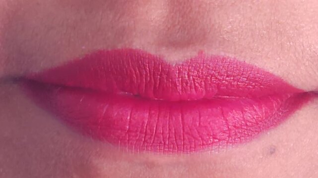 Close up Macro of Indian teenage girl lips doing various types of expressions.