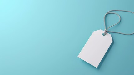 A clean white label tag on a soft blue backdrop, perfect for showcasing price or information with ample space for text.
