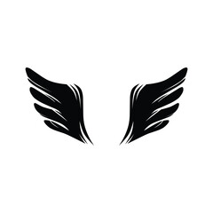 black silhouette of symmetrical wings, freedom and flight concept design on white background