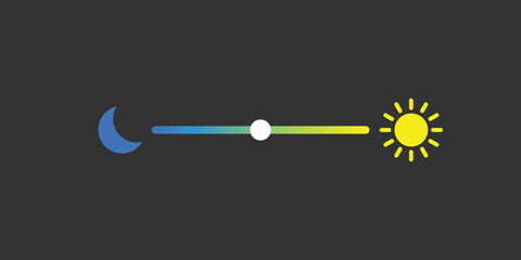minimalist day and night toggle swithch UI element with moon icon on the left and sun icon on the right, gradient slider for light mode and dark mode adjustment
