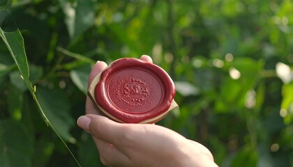 Hand holding a red wax seal