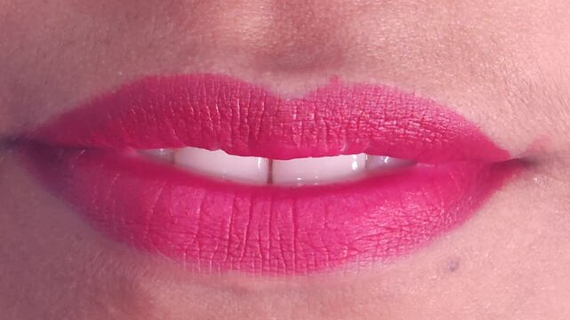 Close up Macro of Indian teenage girl lips doing various types of expressions.