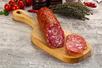 Italian pork Salchichon sausage with slices