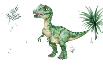 Green tyrannosaurus rex dinosaur isolated on transparent background