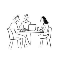Illustration of meeting collaboration teamwork discussion business people working together at office desk project 100