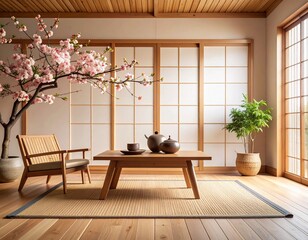 modern living room with wooden table