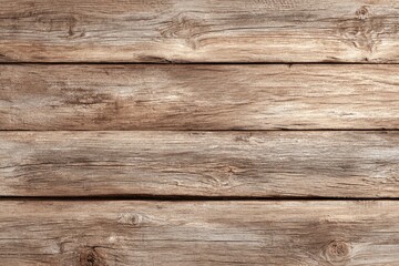 Fototapeta premium Close-up view of weathered wooden planks. Horizontal, parallel wood grain. Various shades of light and dark brown. Visible knots and texture. Natural wood surface