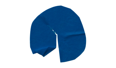 Blue circle masking tape sticker with crumpled edges, separate crumpled round paper on transparent background.
