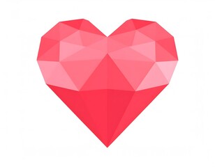 Beautiful red low-poly heart isolated on a white background. A 3D geometric crystal symbol representing love, romance, and passion.