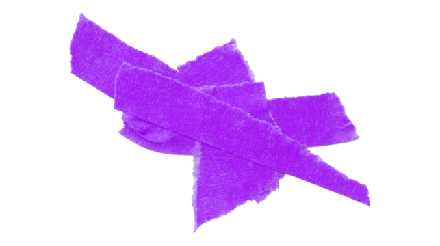 Separate purple torn paper tape on transparent background