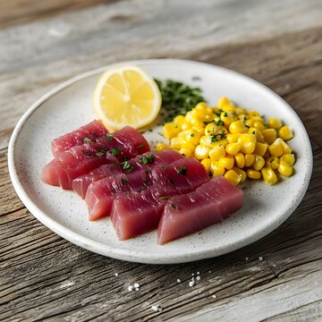 Fresh tuna with sweet corn and lemon