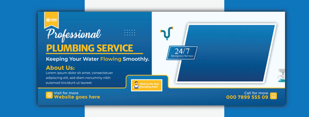 Professional plumbing service cover template for social media and advertising