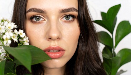 Woman with Gold Eyeshadow and White Flowers