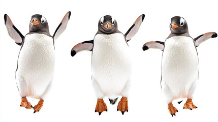 Obraz premium Three penguins displayed against white background