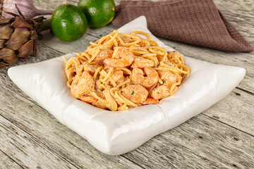 Pasta spaghetti with prawn and cream