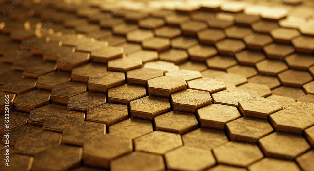 Aufkleber honeycomb texture: a close-up shot showcases a honeycomb pattern, where each cell gleams with golden