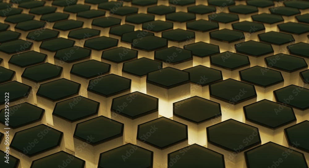 Poster hexagon array pattern: a close-up shot features a striking pattern of hexagon shapes, creating a sen