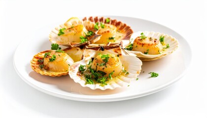 Delicious Plate of Scallini Garnished with Fresh Parise Herbs Showcasing Culinary Art and Flavor