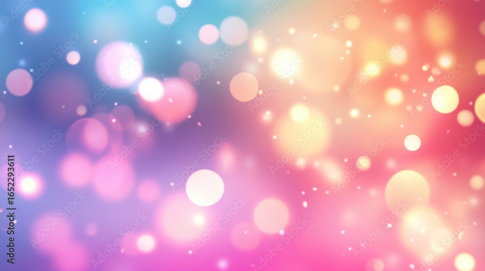 Poster colorful bokeh background with soft gradient lights, glowing particles, and dreamy abstract blur