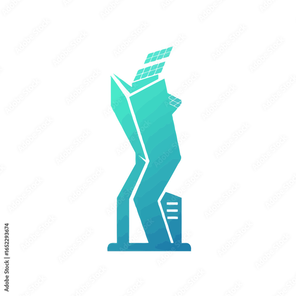 Poster modern abstract skyscraper with a gradient teal color scheme and unique geometric design, concept fo