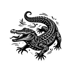 Detailed alligator illustration isolated on white background in vintage style