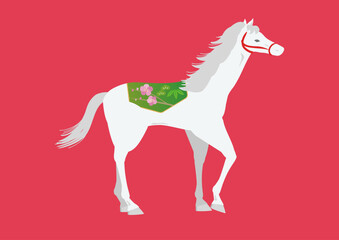 年賀状 デザイン用　白い馬のイラスト