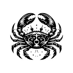 Crab with big claws in vintage style isolated on white background