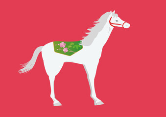 年賀状 デザイン用　白い馬のイラスト