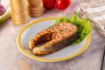 Gourmet grilled salmon fish steak