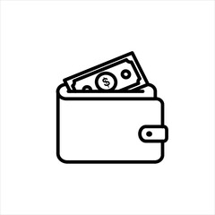  Icon Money On Wallet Outline Style Vector Isolated Flat Design