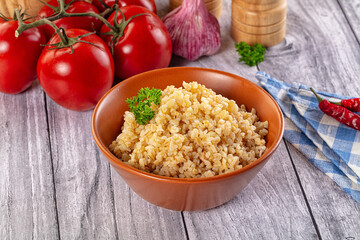 Vegan cuisine - boiled bulgur garnish
