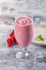 Strawberry smoothie milk shake glass