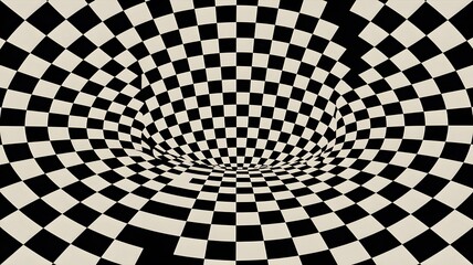 Naklejka premium Hypnotic black and white checkered tunnel vortex with optical illusion depth and movement