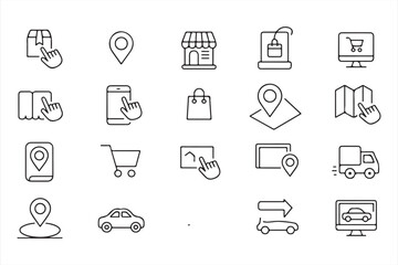 Fototapeta premium Store, Cart, and Customer Order Tracking Vector Icons