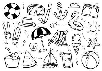 Summer element doodle on white background. Travel Vector illustration