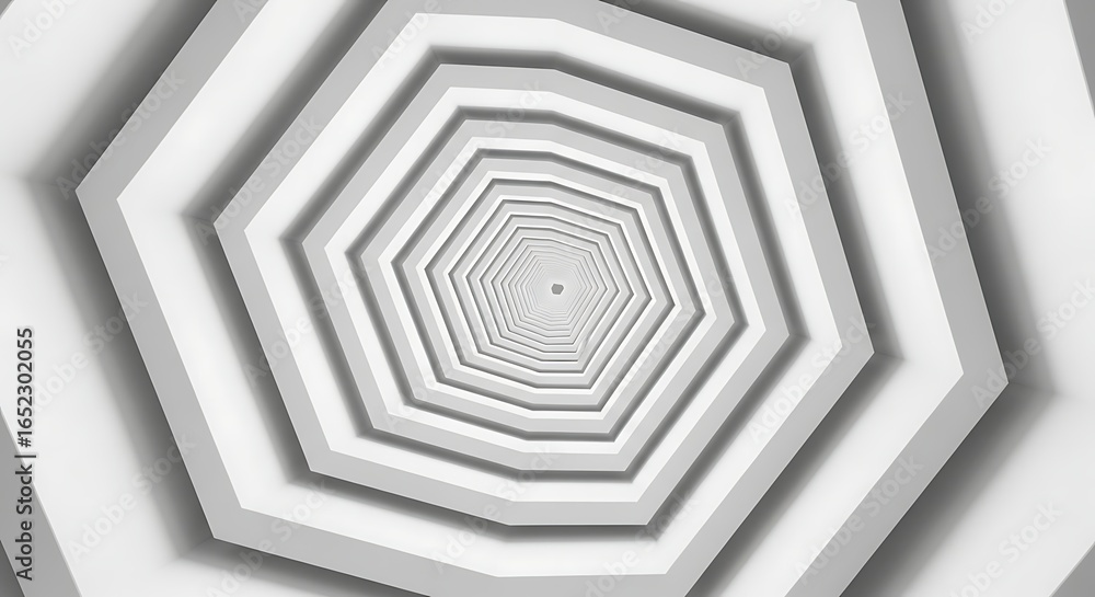 Poster monochrome geometric tunnel illusion with octagon shapes and depth perception